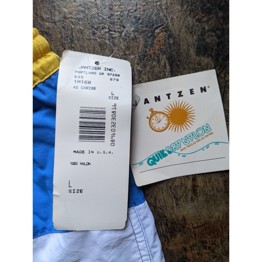 new VINTAGE Men's Swimming Trunks Blue White Yellow by JANTZEN Size Large - Picture 4 of 6